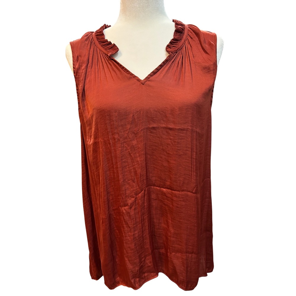 Sleeveless Top Rust‎ Ruffle V-Neck Blouse Casual Tank